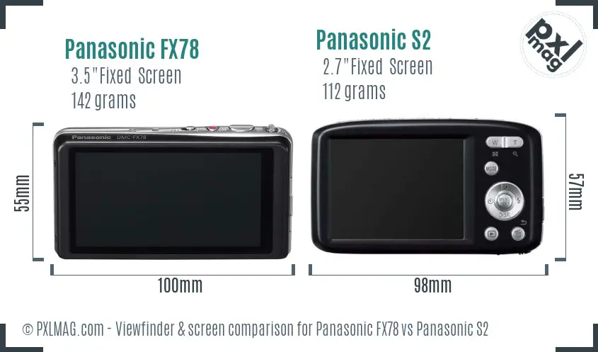 Panasonic FX78 vs Panasonic S2 Screen and Viewfinder comparison