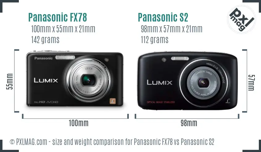 Panasonic FX78 vs Panasonic S2 size comparison