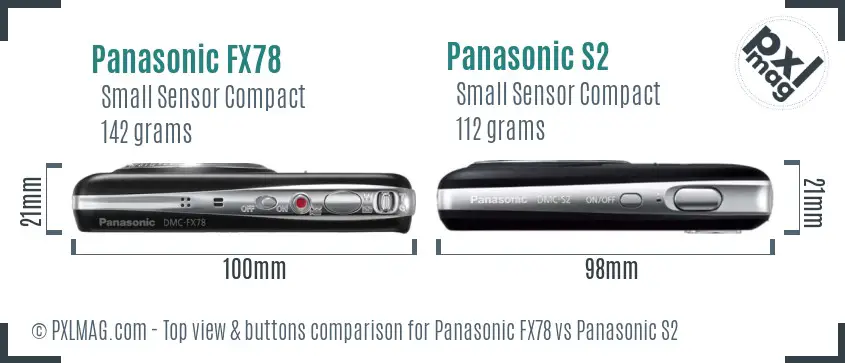 Panasonic FX78 vs Panasonic S2 top view buttons comparison