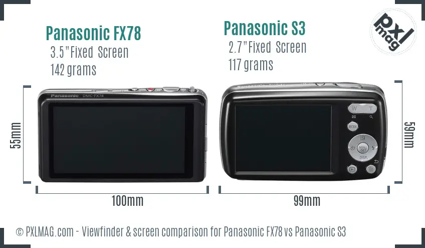 Panasonic FX78 vs Panasonic S3 Screen and Viewfinder comparison