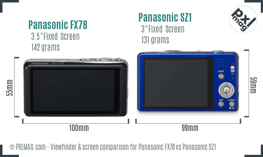 Panasonic FX78 vs Panasonic SZ1 Screen and Viewfinder comparison
