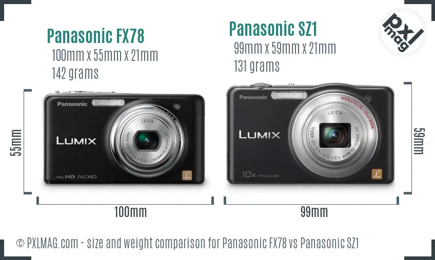 Panasonic FX78 vs Panasonic SZ1 size comparison