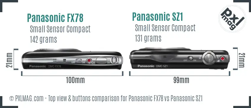 Panasonic FX78 vs Panasonic SZ1 top view buttons comparison