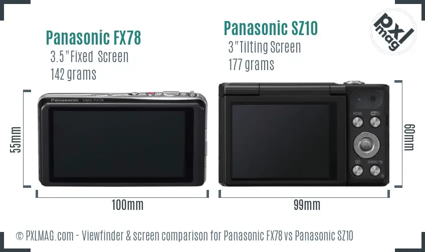 Panasonic FX78 vs Panasonic SZ10 Screen and Viewfinder comparison