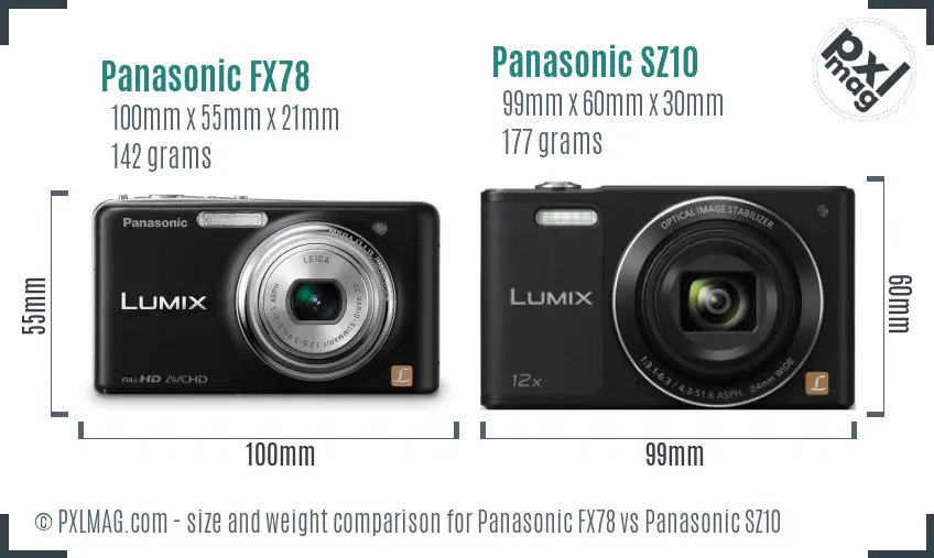 Panasonic FX78 vs Panasonic SZ10 size comparison