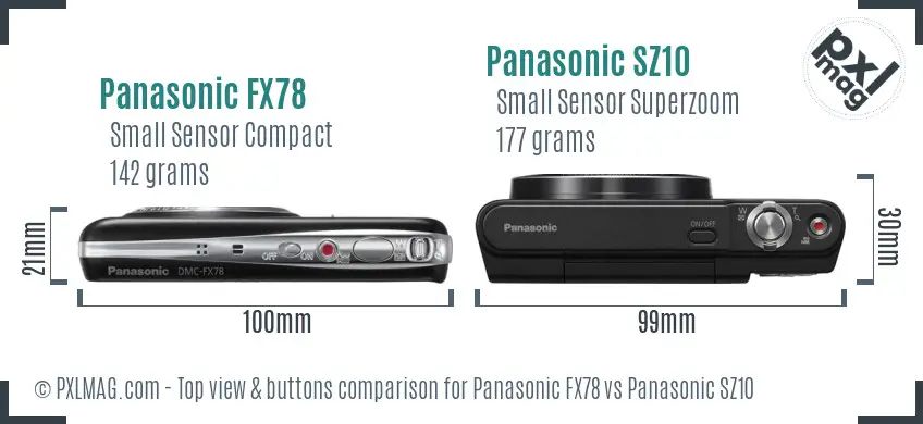 Panasonic FX78 vs Panasonic SZ10 top view buttons comparison