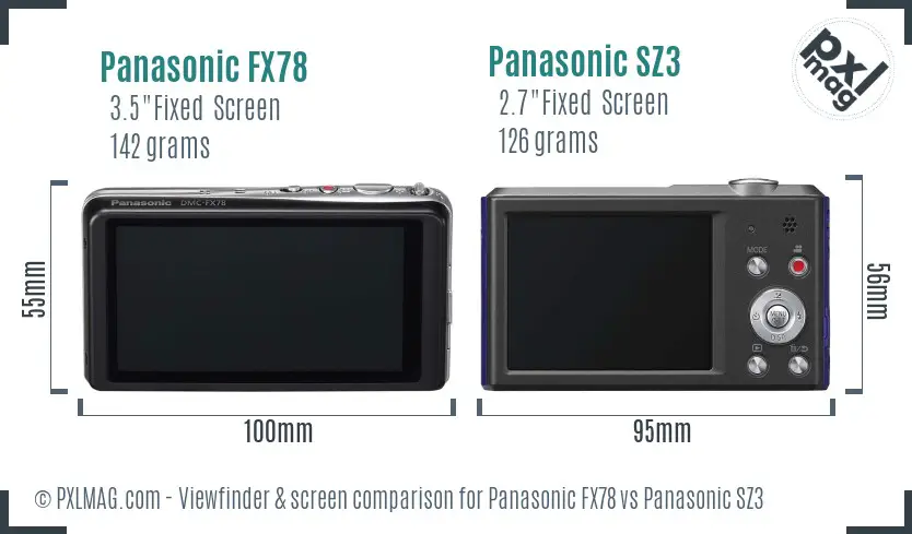 Panasonic FX78 vs Panasonic SZ3 Screen and Viewfinder comparison