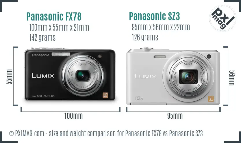 Panasonic FX78 vs Panasonic SZ3 size comparison
