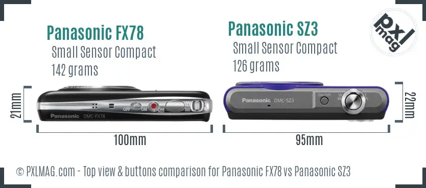 Panasonic FX78 vs Panasonic SZ3 top view buttons comparison
