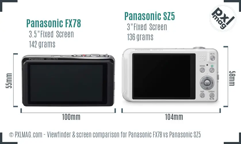 Panasonic FX78 vs Panasonic SZ5 Screen and Viewfinder comparison