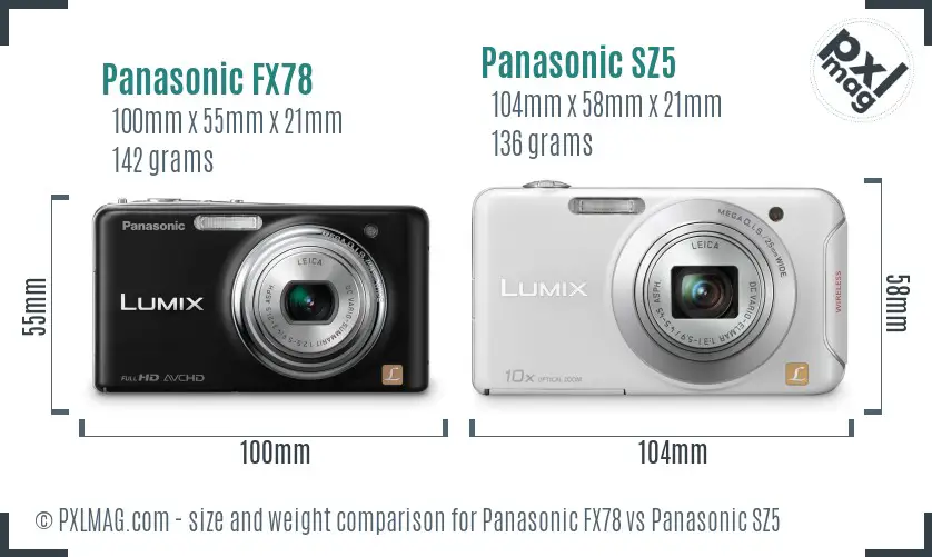 Panasonic FX78 vs Panasonic SZ5 size comparison