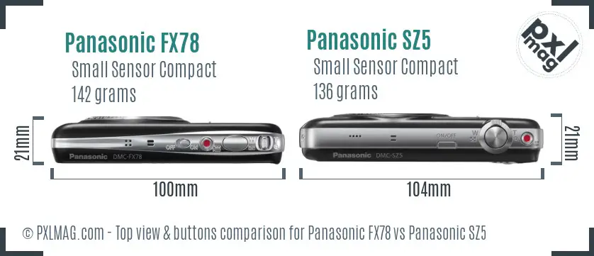 Panasonic FX78 vs Panasonic SZ5 top view buttons comparison