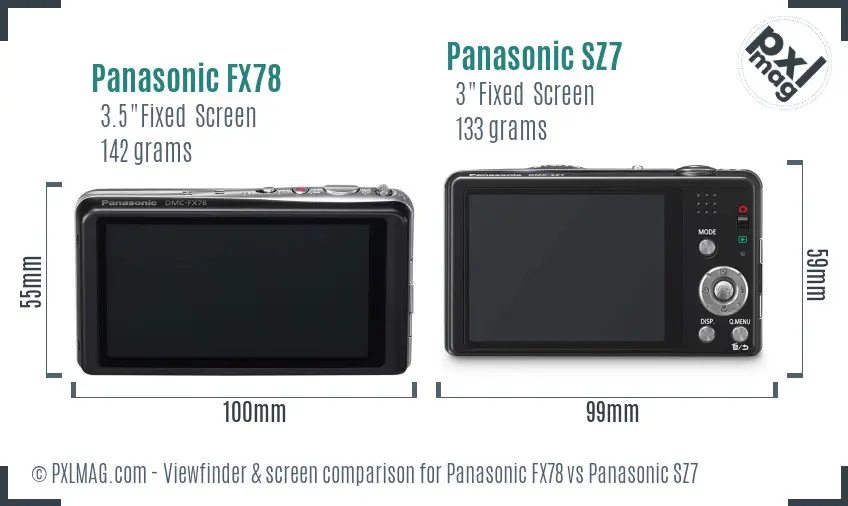 Panasonic FX78 vs Panasonic SZ7 Screen and Viewfinder comparison