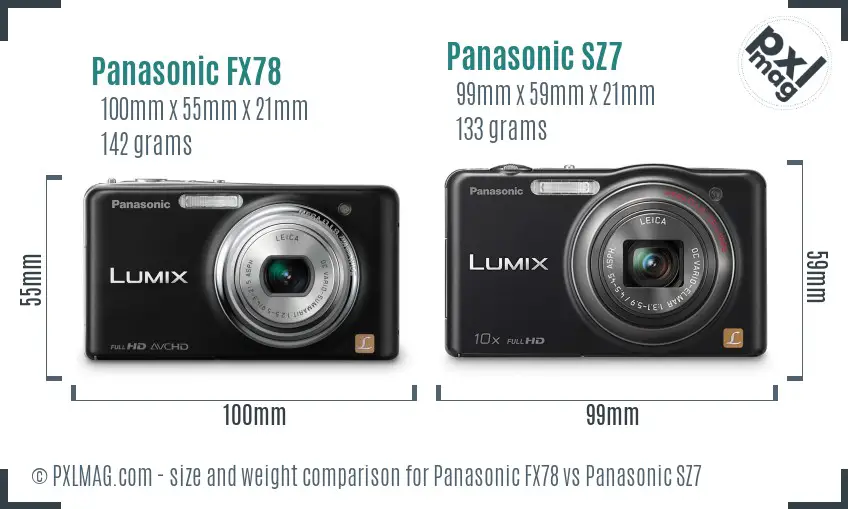 Panasonic FX78 vs Panasonic SZ7 size comparison