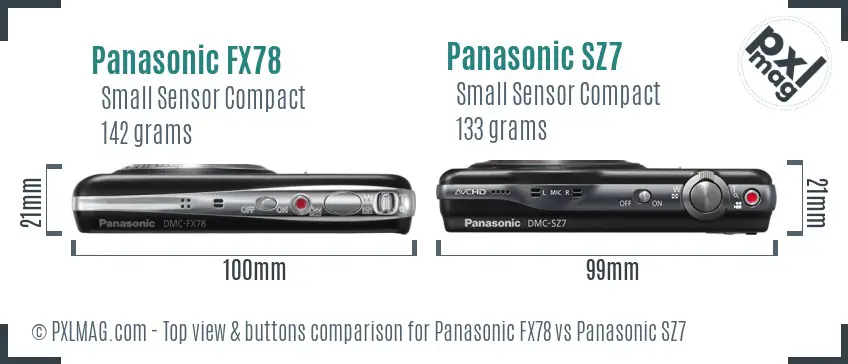 Panasonic FX78 vs Panasonic SZ7 top view buttons comparison