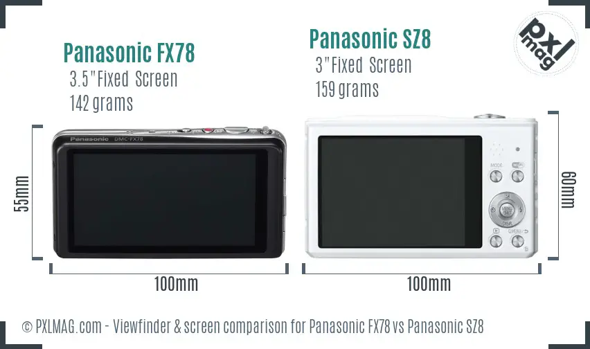 Panasonic FX78 vs Panasonic SZ8 Screen and Viewfinder comparison