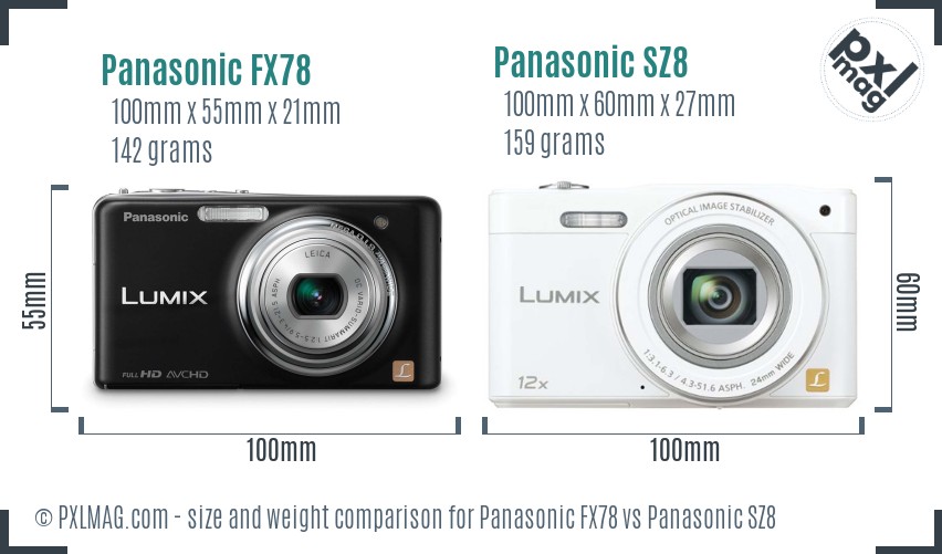 Panasonic FX78 vs Panasonic SZ8 size comparison