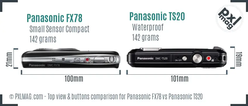 Panasonic FX78 vs Panasonic TS20 top view buttons comparison