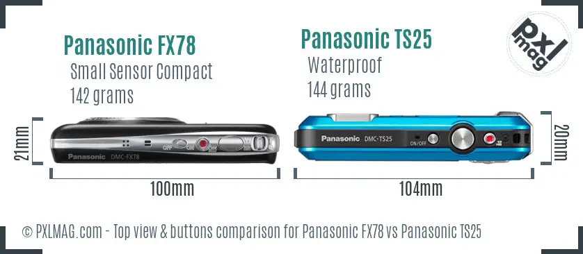Panasonic FX78 vs Panasonic TS25 top view buttons comparison