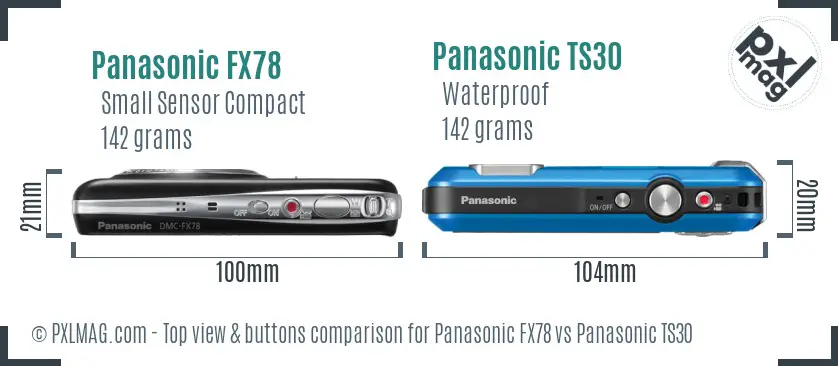Panasonic FX78 vs Panasonic TS30 top view buttons comparison