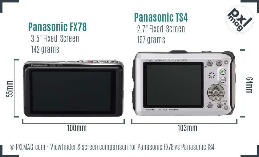 Panasonic FX78 vs Panasonic TS4 Screen and Viewfinder comparison