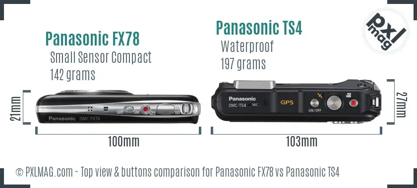Panasonic FX78 vs Panasonic TS4 top view buttons comparison
