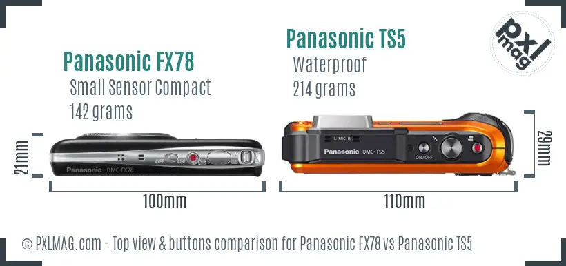 Panasonic FX78 vs Panasonic TS5 top view buttons comparison