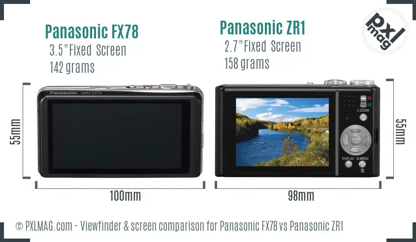 Panasonic FX78 vs Panasonic ZR1 Screen and Viewfinder comparison