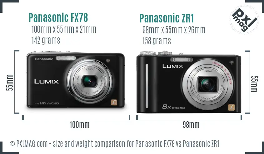 Panasonic FX78 vs Panasonic ZR1 size comparison