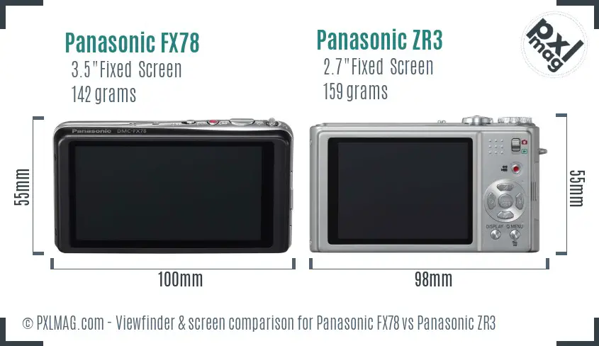Panasonic FX78 vs Panasonic ZR3 Screen and Viewfinder comparison