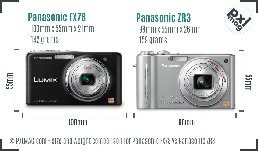Panasonic FX78 vs Panasonic ZR3 size comparison