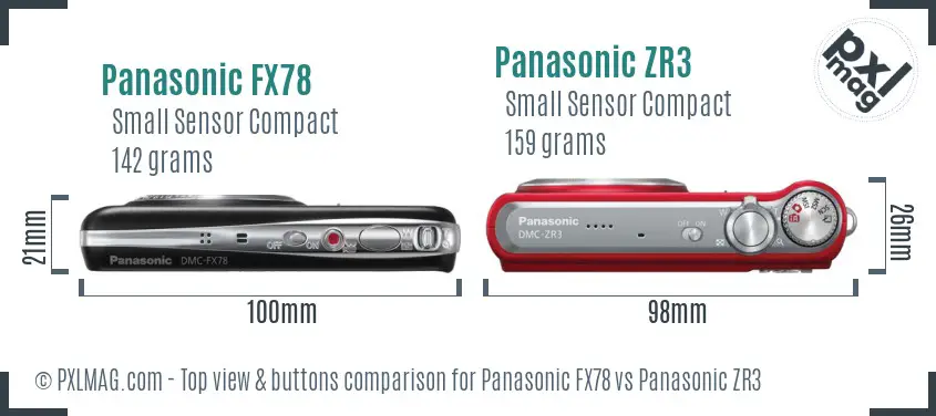 Panasonic FX78 vs Panasonic ZR3 top view buttons comparison