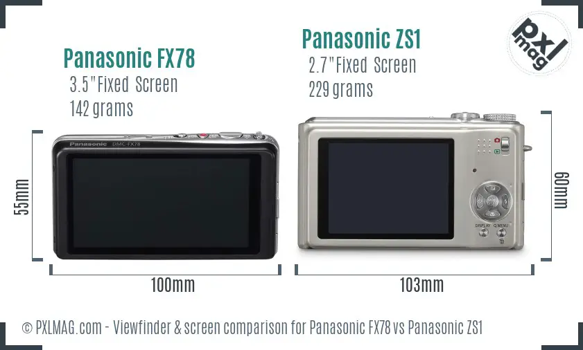 Panasonic FX78 vs Panasonic ZS1 Screen and Viewfinder comparison
