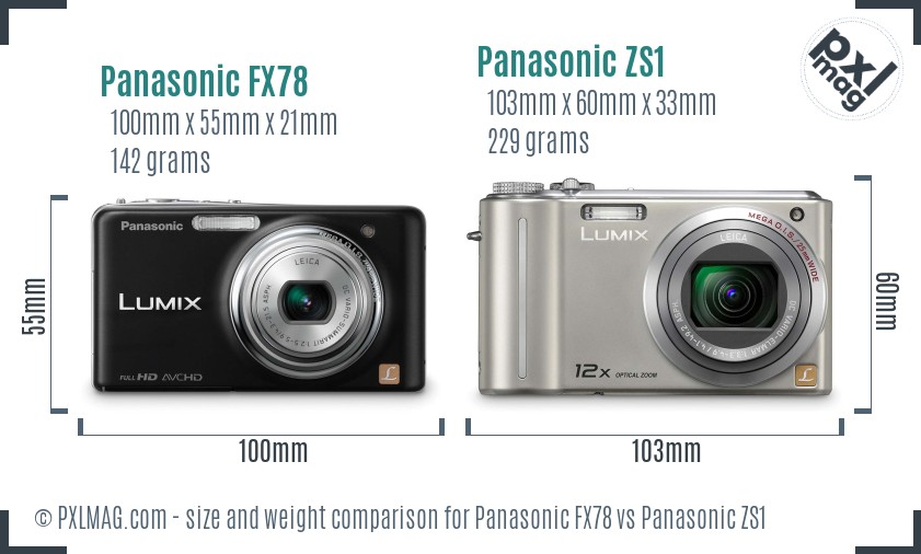 Panasonic FX78 vs Panasonic ZS1 size comparison