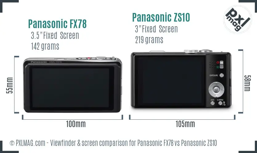 Panasonic FX78 vs Panasonic ZS10 Screen and Viewfinder comparison