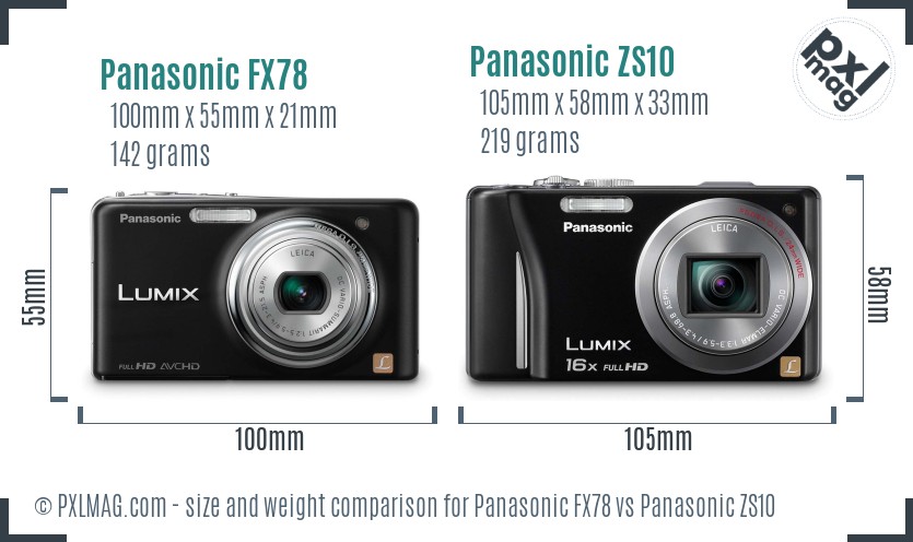 Panasonic FX78 vs Panasonic ZS10 size comparison