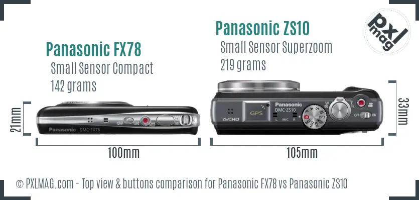 Panasonic FX78 vs Panasonic ZS10 top view buttons comparison