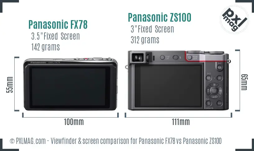 Panasonic FX78 vs Panasonic ZS100 Screen and Viewfinder comparison