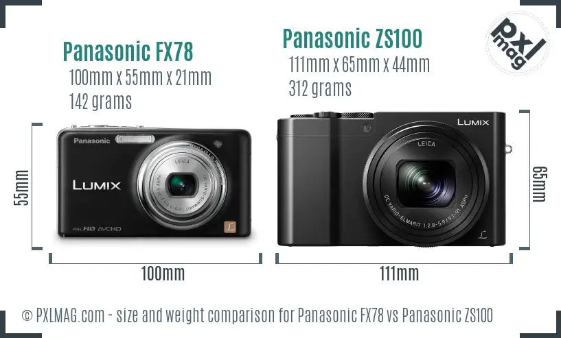 Panasonic FX78 vs Panasonic ZS100 size comparison