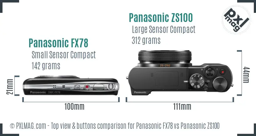 Panasonic FX78 vs Panasonic ZS100 top view buttons comparison
