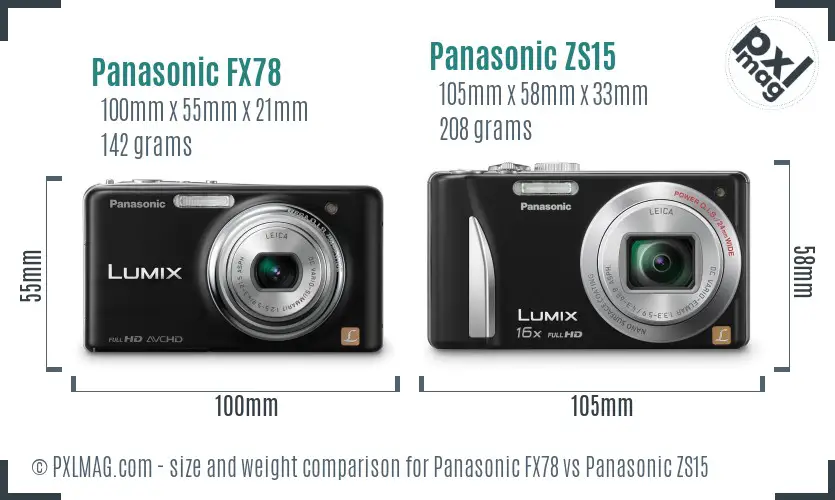 Panasonic FX78 vs Panasonic ZS15 size comparison
