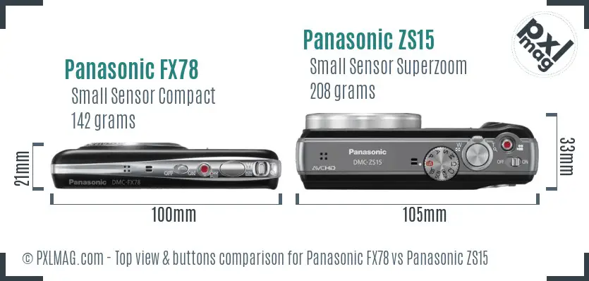 Panasonic FX78 vs Panasonic ZS15 top view buttons comparison