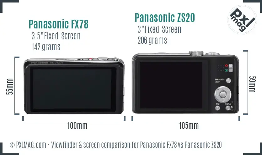 Panasonic FX78 vs Panasonic ZS20 Screen and Viewfinder comparison
