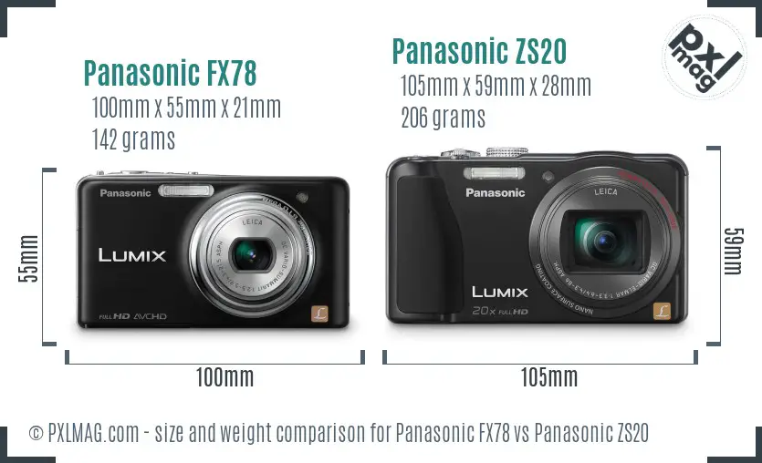 Panasonic FX78 vs Panasonic ZS20 size comparison