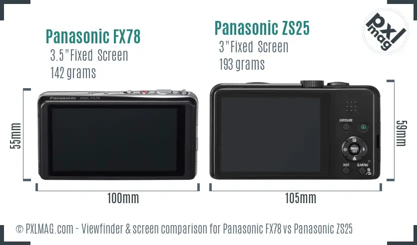 Panasonic FX78 vs Panasonic ZS25 Screen and Viewfinder comparison