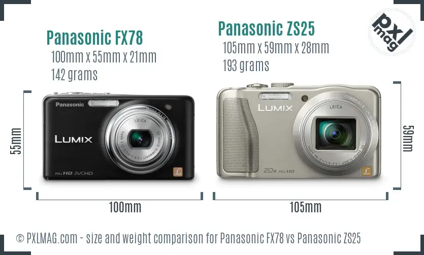 Panasonic FX78 vs Panasonic ZS25 size comparison