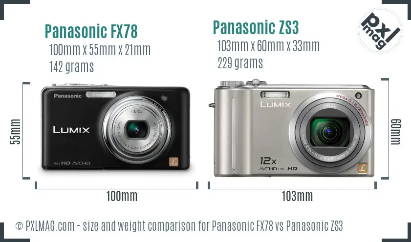 Panasonic FX78 vs Panasonic ZS3 size comparison