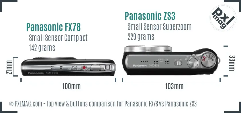 Panasonic FX78 vs Panasonic ZS3 top view buttons comparison