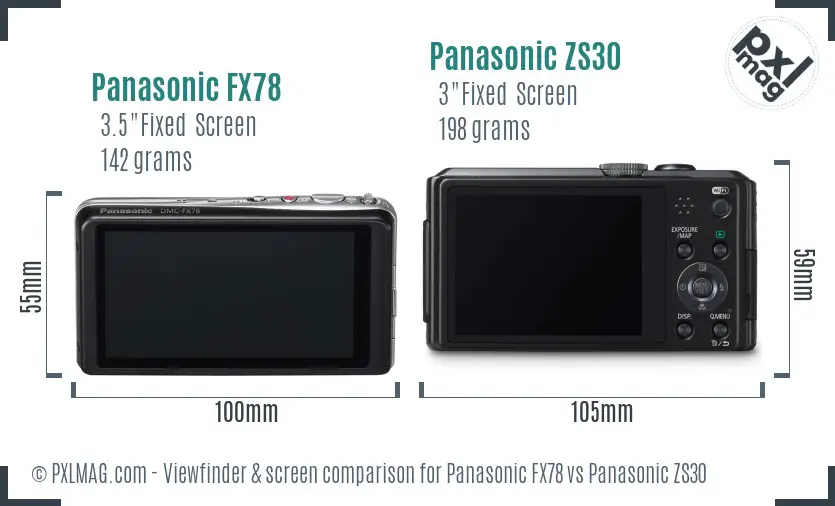 Panasonic FX78 vs Panasonic ZS30 Screen and Viewfinder comparison