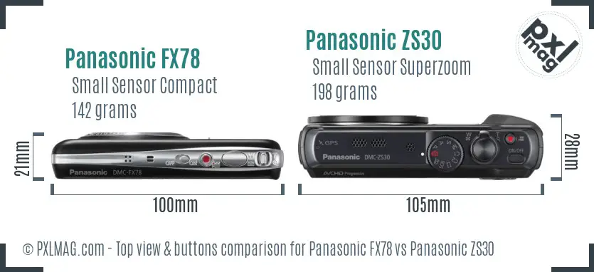 Panasonic FX78 vs Panasonic ZS30 top view buttons comparison